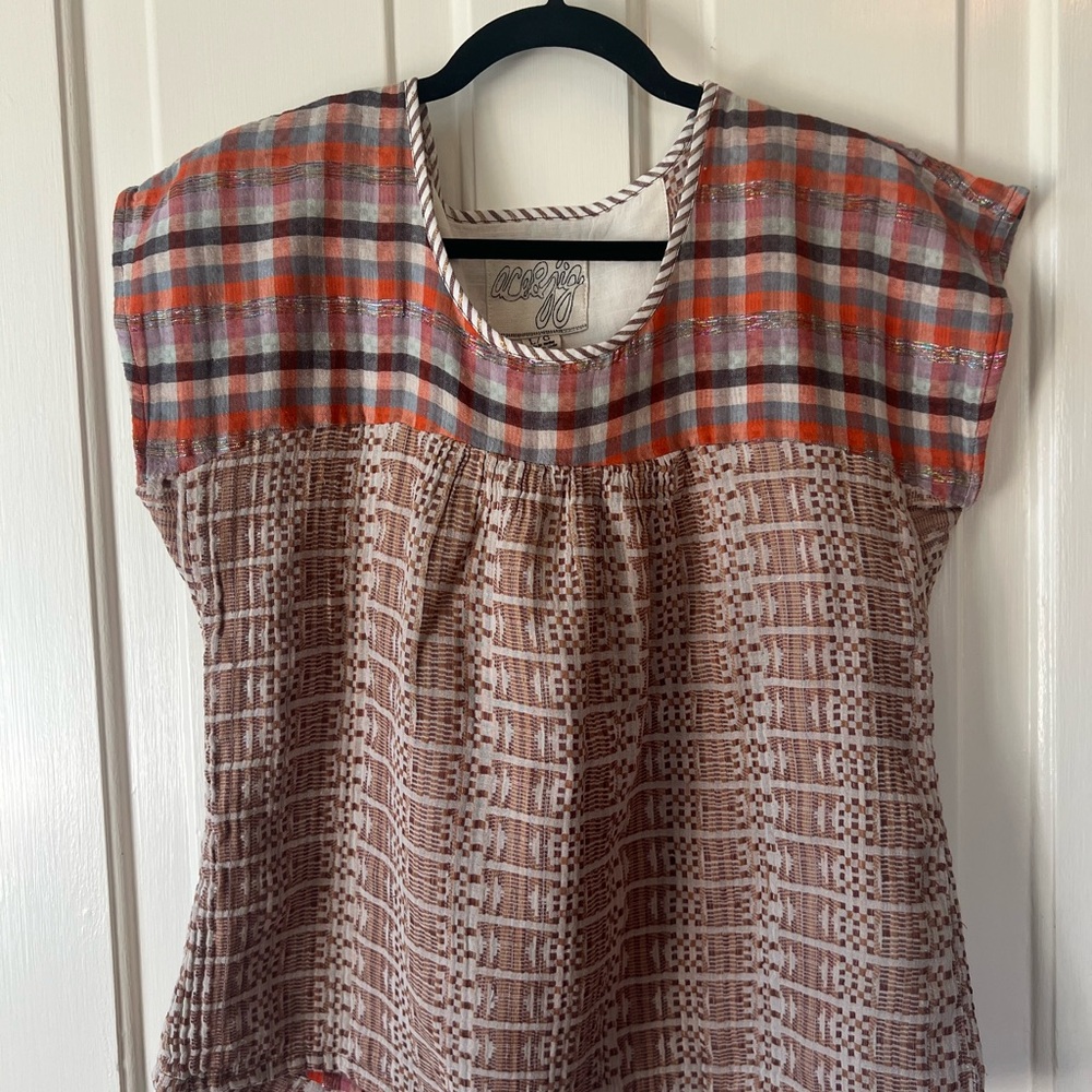 Ace & Jig Multicolor Plaid and Patterned Blouse funcheck and raffia